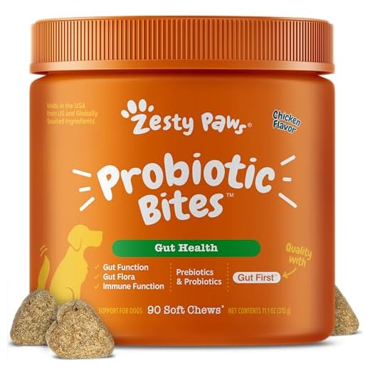 Zesty Paws Probiotics for Dogs, Digestive Enzymes Gut Flora, Digestive Health, Diarrhea & Bowel Support, DE111, Dog Probiotics Soft Chew for Pet Immune System, Chicken, 90 Ct