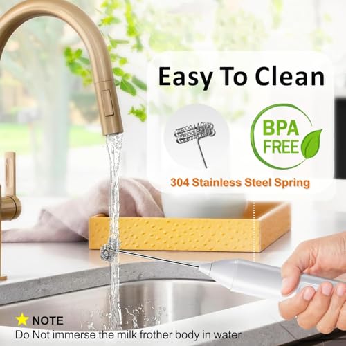 Image of Rechargeable Milk Frother Handheld, USB-C Coffee Foam Maker with Stainless Steel Whisk ＆ 3 Speeds, Coffee Frother Electric Hand Drink Mixer Stirrer for Matcha, Hot Chocolate,Frappe, Drink