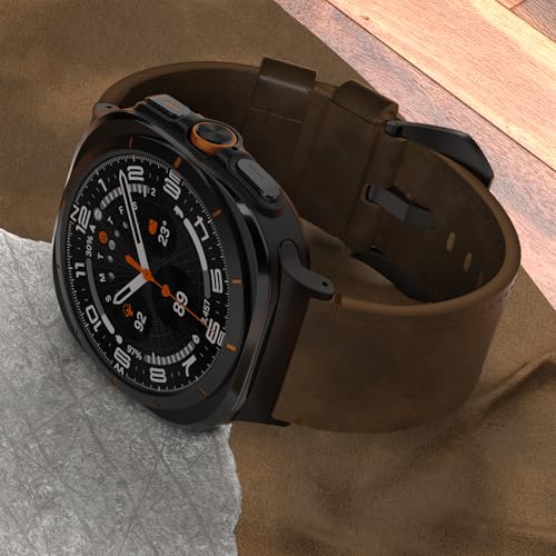 Image of Vintage Leather Band Compatible with Samsung Galaxy Watch Ultra Band 47mm (2025 /2024), 24mm Wide Crazy Horse Leather Strap for Galaxy Watch Ultra Men Women Retro Brown