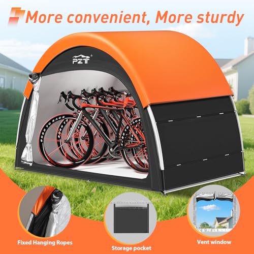 Image of Upgraded Bike Tent with Rain Cover, Portable Outdoor Storage Shed for 4-5 Bikes, 210D Oxford Fabric PU4000 Waterproof, Bike Shed /Bike Cover for Motorcycles, Garden Tools, Lawn Mower