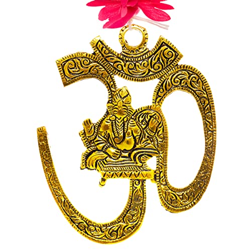 Tarini Gallery Set of 2 Metal Om Hangings with Artificial Flower Traditional Handcrafted Latkan Home Décor for Door Wall Home Temple Offices Hotel and Gifting - Image 4