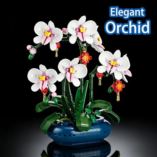 Image of White Orchids Building Blocks Set Compatible with Lego, Butterfly Bonsai Flowers Bouquet with Exquisite Vase Botanical Collection Decor, Artificial Plant Great Toy Gift for Adult, Teen(587PCS)
