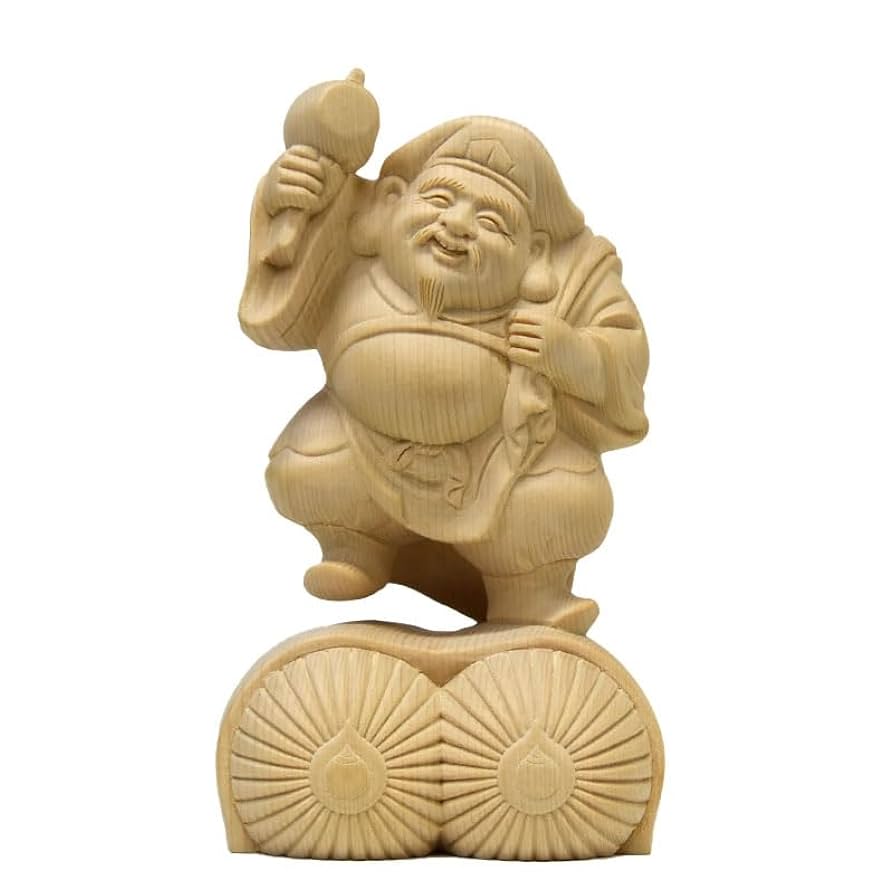大黒天　仏像　木彫り 桧木　新品　美品 大黒天像 高さ20cm 桧製 木彫り 仏像 : 仏像と縁起物の専門店 龍