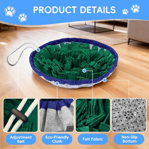 AMFUN Schnüffelteppich Hund, Schnüffelmatte zur Förderung, Welpen-Trainingsmatte für langsames Füttern, Rutschfest, Waschbar, Filz-Material, Lernspielzeug für kleine und große Hunde - Grün, 48 × 48 cm