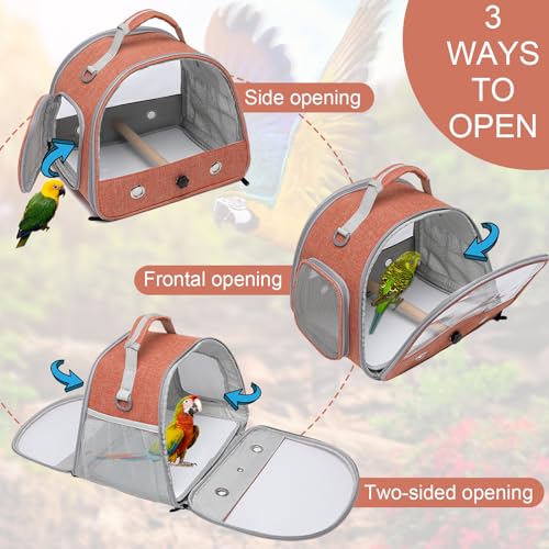 Bird-Carrier-Backpack-CageBird-Travel-Carrier-Backpack-Parrot-Carrier-Transparent-Breathable-Bird-Cage-Lightweight-Bird-Carriers-Flax-Orange