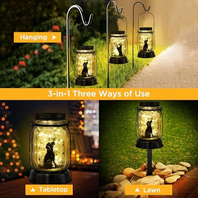 Dog Solar Lanterns Dog Lover Gifts for Women Men Dog Lovers Gifts Hanging Dog Lanterns with Stake for Yard Lawn Garden Decor Waterproof Dog Lights Torches