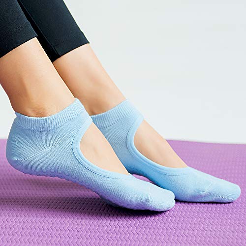 5 Pairs Non Slip Yoga Socks For Women&Girls,Non-Skid Socks For Pilates, Ballet, Dance, Hospital Women Barefoot Workout, Purple,Black, Lake Blue,Brown,French Grey, 9 #TOP2