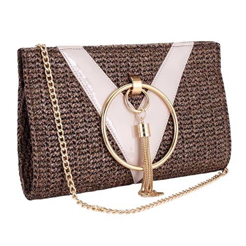 Image of YYW Summer Beach Straw Evening Bag,Straw Clutch Purse Straw Handbag Shoulder Bag Top-handle Bag