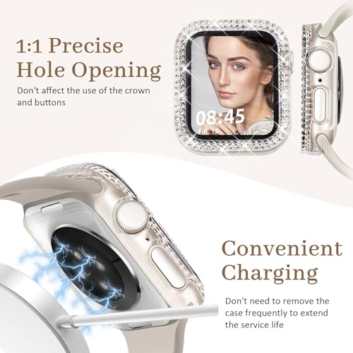 Coque Apple Watch 38mm brillante en strass chic et protection HD dorée - 7