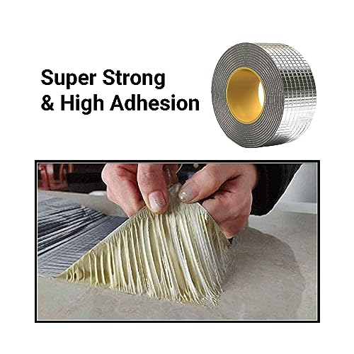 Image of 2 inch x 5 mtr waterproof Adhesive Heavy Duty Aluminium Foil Tape with Liquid Rubber Super Solution Sealer Butyl Strong Tape for PipeRoof & Tank Leakage Water proof Seal Repair Tep