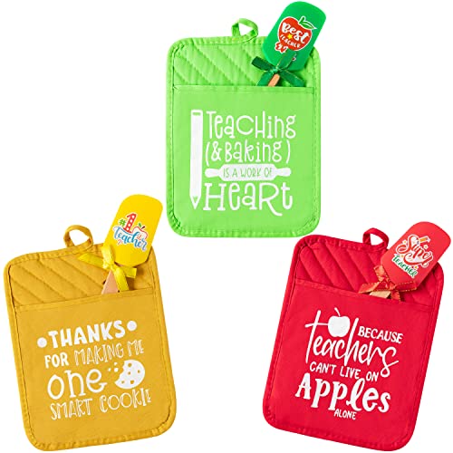 Product Image of the R HORSE 6Pcs Teacher Gift Pot Holder Funny Cookie Bag Silicone Spatula Set for Teacher Appreciation Day Thank You Present Heat Resistant Oven Mitt Ribbon Bows Spatula Baking Gift