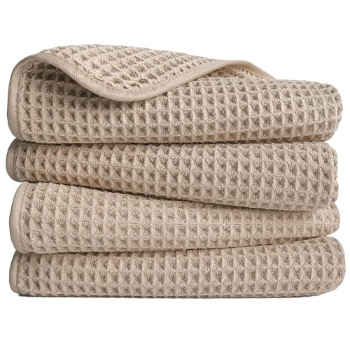 POLYTE 430 GSM Microfiber Lint Free Hand Towel 16 x 30 in 4 Pack (Waffle Weave)