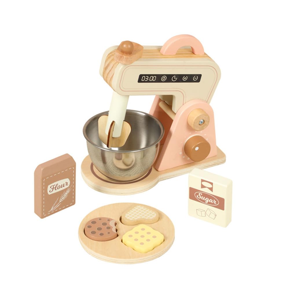 Set da Gioco per Cucinare con Mixer di Legno, Giocattolo di Ruolo per finzione in Cucina