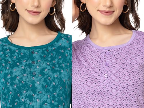Image of Women Regular Fit Henley All Over Print T-Shirt (Combo of 2) | Small-5XL