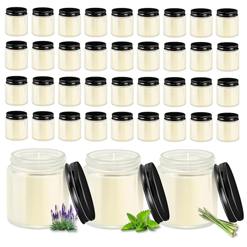 ACITHGL 36 Pcs 4oz Mini Mason Jar Candles Small Scented Candles Bulk Aromatherapy Ideal Souvenir Favors for Wedding Birthday Party (Sage, Mint, Citronella, Black)