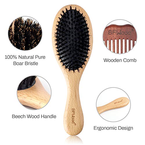 BFWood Boar Bristle Hair Brush - Pure Soft Hair Brush for Fine Thin Hair