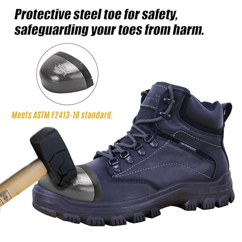 Image of Mens Non Slip Steel Toe Work Shoes with 2 Different Insoles Waterproof & Oil Resistant ASTM F2413