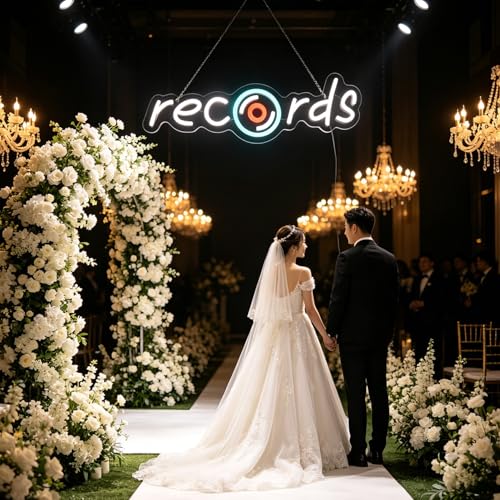 Image of Records Led Sign, Recorder Neon Light, Disc Player Neon Sign, Recording Led Light, Music Show Studio Room Wall Decor, Vinyl Disc Neon Light Bedroom Game Room Wall Art Christmas Birthday Gift