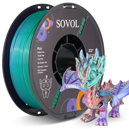 Image of Sovol Silk PLA Filament Tri Color Co-Extrusion 1.75mm, 3D Printer Filament 1kg / 2.2lbs, Shiny Silk Copper Purple Green 3 in 1 Coextrusion PLA Material + /-0.03mm