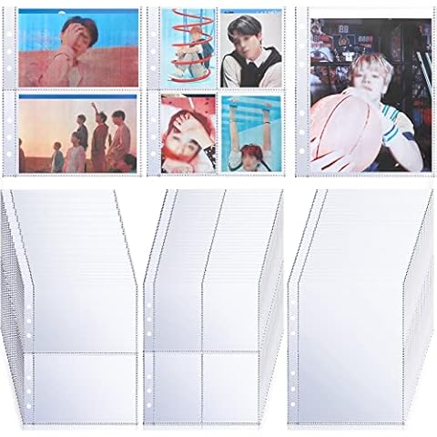 Binder Pockets Clear 4 Pocket 2 Pocket 1 Pocket Pouch Document Folders Trading Card Binder Card Sleeves Photo Album Pages for 6 Ring Binder A5 Pocket Sleeves Refill Sheets (90 Pcs) Cover