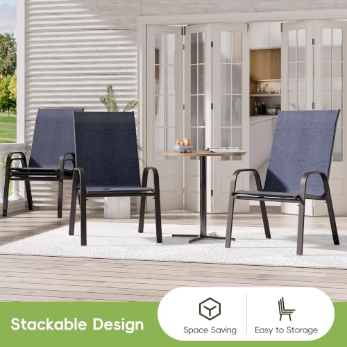 Image of Patio Chairs Set of 4, Stackable Outdoor Dining Chairs for All Weather, Metal Modern Outside Furniture Chair for Pool Side, Garden, Backyard Deck, Navy Blue