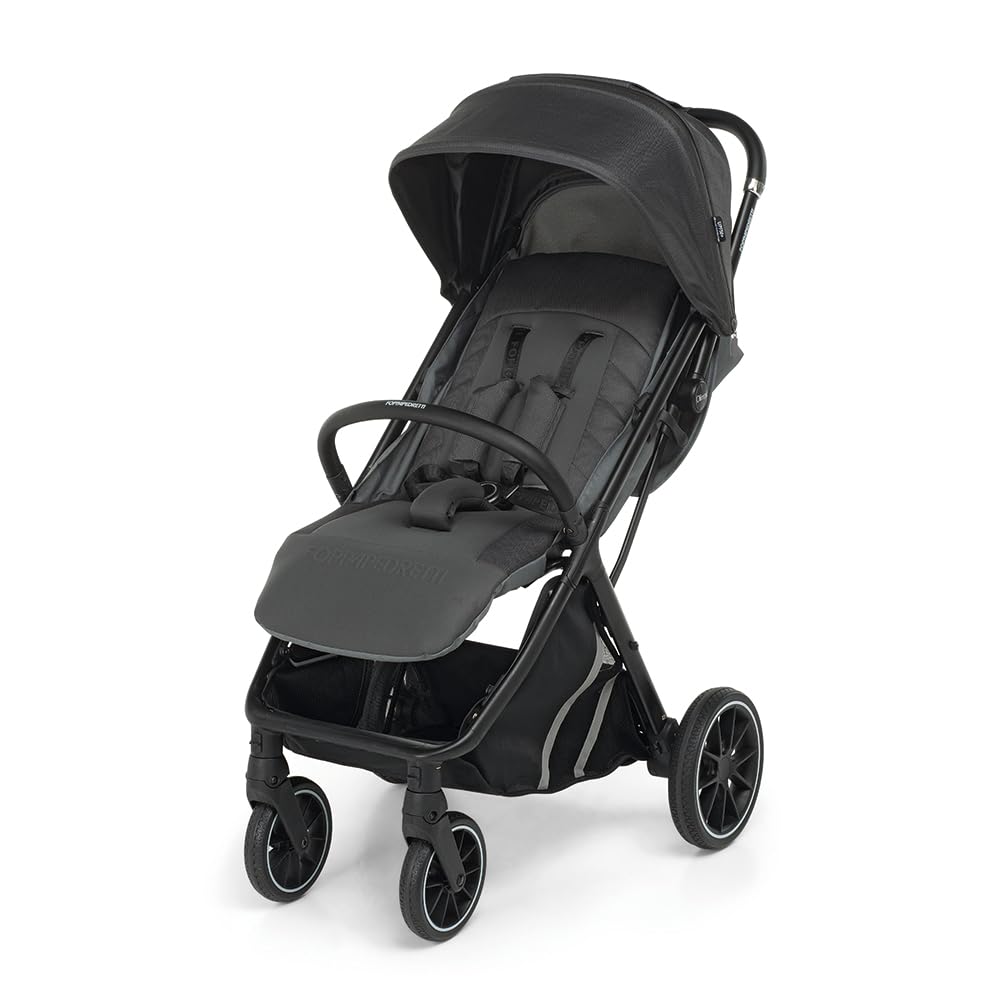 Foppapedretti Cochecito compacto Olimpic, para niños 0-22 kg (0-4 años), cierre con 1 mano, autopie, ruedas amortiguadas, tejido UPF50+, cremalleras resistentes al agua, transportable, color plateado