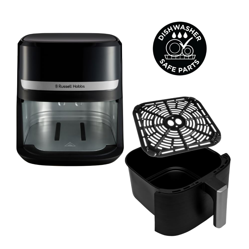 Russell Hobbs Air Fryer 5,5L Rapid Air [Compact, 9 Fonctions] Friteuse sans huile (économe, gril, cuit, rôtir, revêtement antiadhésif sans BPA, digital, pièces compatibles lave-vaisselle) 27621-56