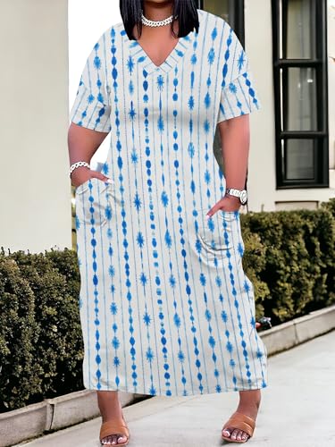 Image of PinkPatty Women's Oversize V Neck Short Sleeve Maxi Dress with Pockets