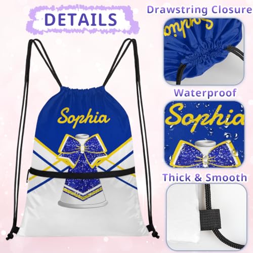 Personalized Cheer Drawstring Backpack Customized Sport Grip Bag,Lightweight Drawstring Bag for Girls,Custom Name Cheerleader Gift Yellow Blue Cheerleading3