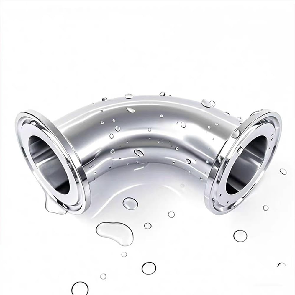 Raccord de Tuyau Coudé 90° à Collier Tri en Acier Inoxydable SS316 (ID 19-108mm, Ferrule OD 50.5-119mm) Poli Miroir Sanitaire pour Brassage Maison & Industrie - 1 Pièce(57mm Ferrule 77.5)
