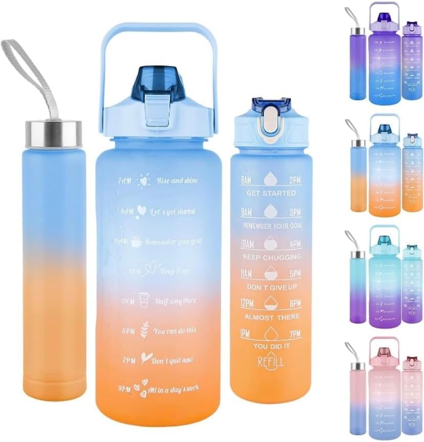 TECH LOGO ELECTRONICS Plastic Motivational Water Bottle, Set Of 3-2L/1L/1/2L Leakproof & Bpa Free With Time Marker For Outdoor Sports, School,Gym Fitness, Office Spirit Gym - Multiple Colours