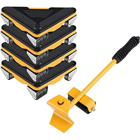 Furniture Lifter Mover Tools Set, Honeueuen Upgraded Heavy Duty Furniture Moving Tools with 4 Pcs 360 Degree Rotatable Moving Sliders, Furniture Moving Roller Wheel Set for Fridge Sofa, Yellow Cover