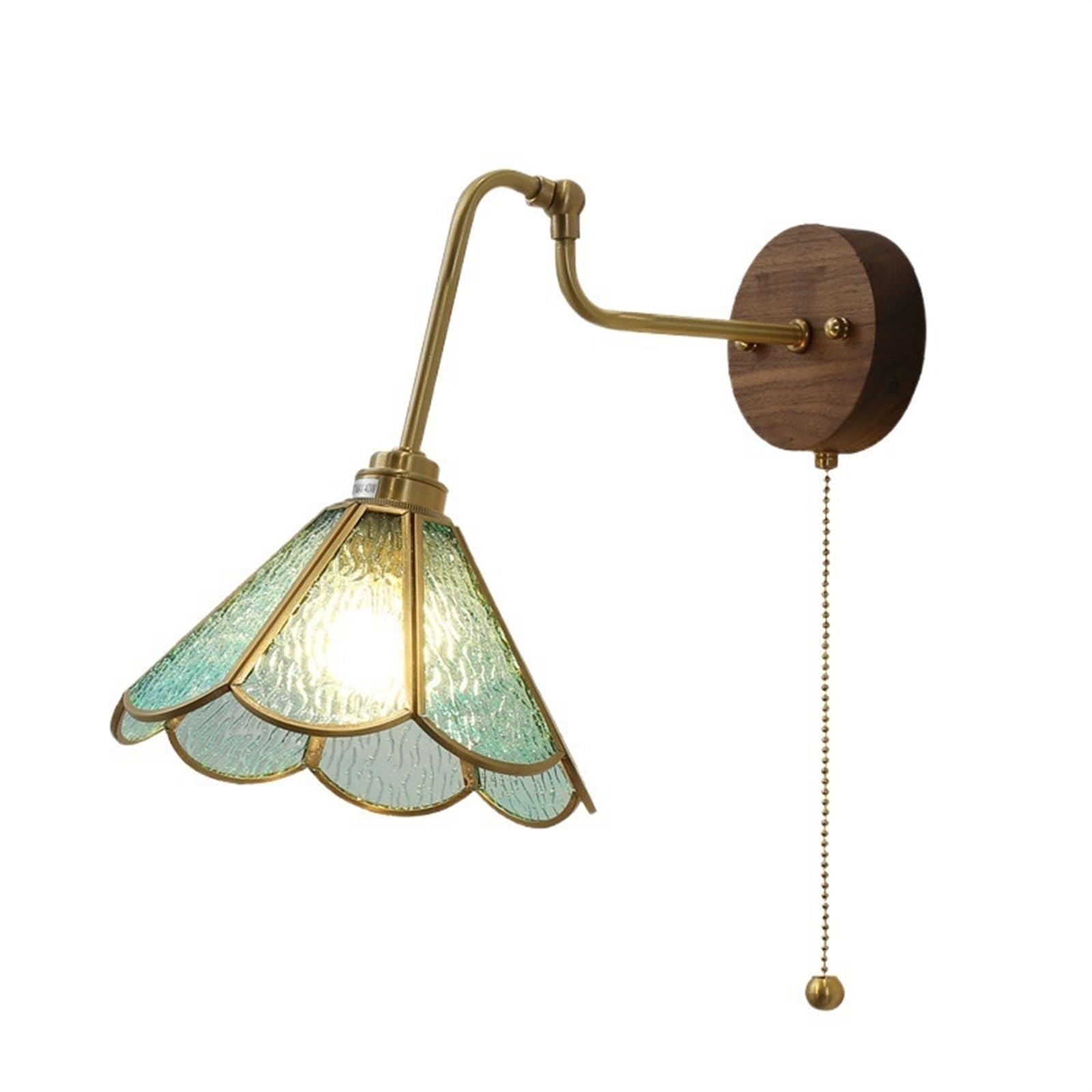 OZBMA Vintage Glass Wall Light Fixture Farmhouse Wood Sconce Adjustable Long Arm Lamp with Pull Chain Switch for Bedroom Bedside Living Room