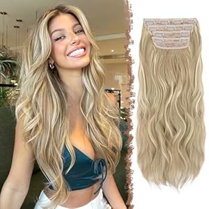 FESHFEN Clip in Hair Extensions for Women – 4 Pcs Thick Double Weft Long Wavy Soft Synthetic Blends Well Hair Extension, 20 inch Dirty Blonde