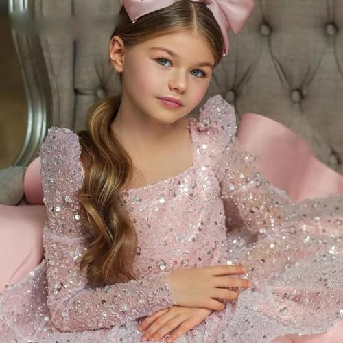 Sequin Flower Girl Dress Puffy Layers Birthday Party Dress with Sleeve Knee Length Princess Birthday Party for Girls TY122