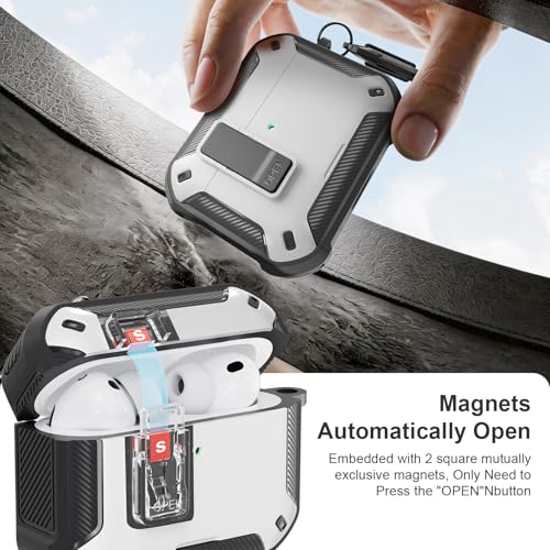Image of for AirPods Pro 3 Case with Magnetic Lock and Phone Stand, Compatible with Magsafe Charging,with Carabiner&Cleaner kit for Apple iPod Pro 3rd Generation Cover(2025) Men Women (White)