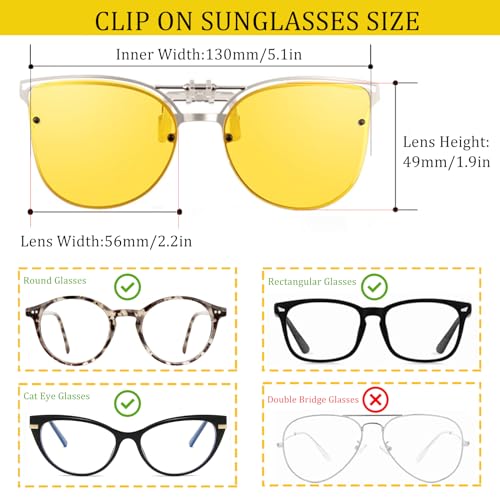 Polarized Clip on Sunglasses over Prescription Glasses Anti-Glare UV Protection Cat Eye Flip up Clip-on Eyeglasses3