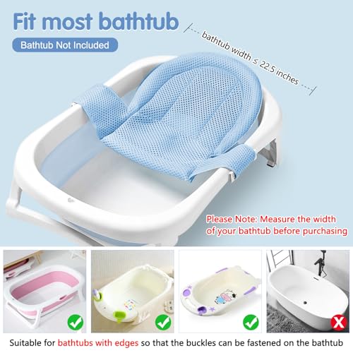 Image of Colorlife Baby Bath Seat Support Net Infant Bathing Seat Support Mat, Adjustable Comfortable Non-Slip Three-Pointed Baby Shower Net Bathtub Sit Up Mesh for Newborn 0-12 Months-Light Blue(No Bathtub)