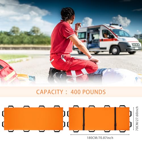 Image of Portable Transport Stretcher with 12 Handles，Dog Stretcher & Gurney with Carrying Bag Patient Animal Mover Travel Size Emergency Casualty Evacuation-Capacity 400lbs (Orange)