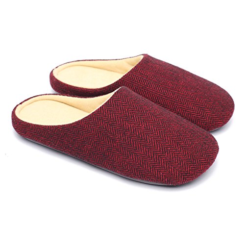 ofoot Mens & Womens Cotton Fabric Terry Lining Memory Foam Slip On House Slippers
