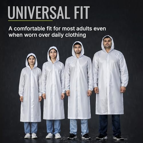Image of Robustt EVA Reusable Raincoat with Hood (Transparent) - Pack of 2 | Elasticated Full Sleeves Outdoor Waterproof Raincoat for Men & Women | Rainwear | Button Closure | Knee Length | Universal Fit