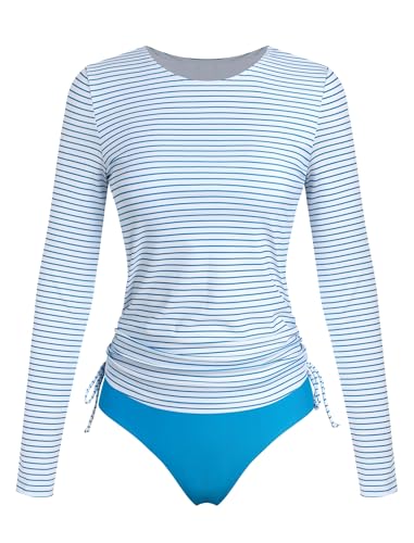 Image of ZAFUL Women's Long Sleeve Rash Guard UPF 50+ Sun Protection Surf Swim Shirts Drawstring Tankini Swimsuit
