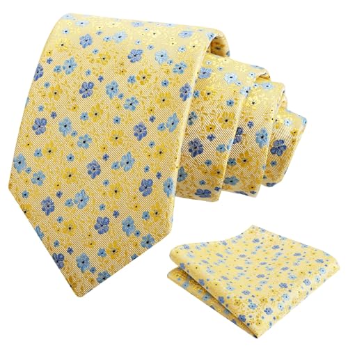 Image of Alizeal Mens 3.15inches Exquisite Floral Tie with Small Flower Printed Pocket Square
