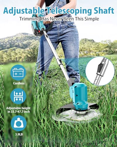 Rasentrimmer mit 2 x 3.0 Akku Freischneider Leichter Rasenmäherschneider für Rasenschneiden, 10 Metall-Fadenspule, 10 Kunststoffklingen, 2 Metallklingen, 1... – Bild 5