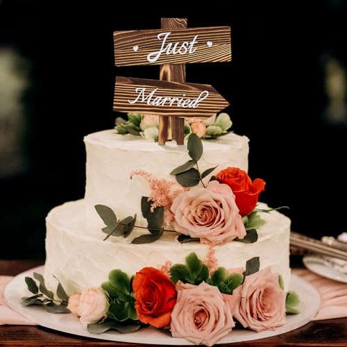 DIYDOFUN Just Married Wooden Cake Topper, Bride...