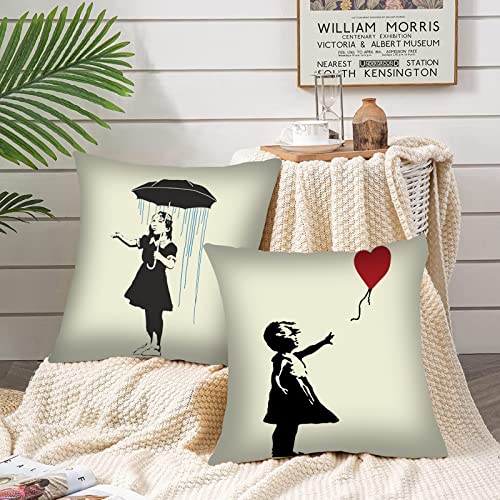 Tucocoo Banksy Art Cushion Covers Decorative 18 x 18 Inch (46 x 46 cm) Set of 4 Black and White Graffiti Street Pop Cushion Cover Outdoor Decorations Throw Pillows for Couch Sofa Bed Car Home Decor - Image 3
