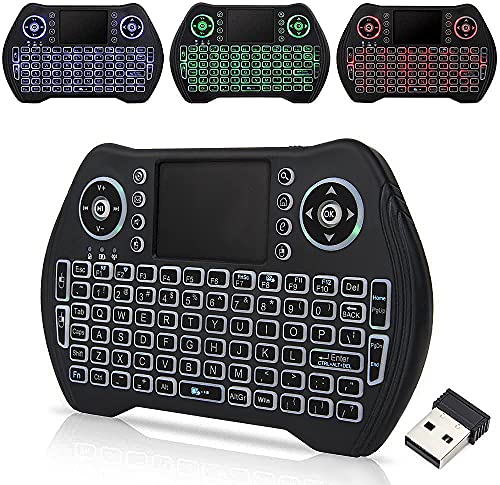Zedo - Teclado pequeño inalámbrico retroiluminado 2.4 G, mando a distancia con ratón y pantalla táctil para Android TV Box, Windows PC, HTPC, IPTV, Raspberry Pi, Xbox 360, PS3, PS4, negro
