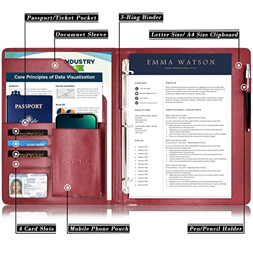 Darolin Business/Resume Portfolio Folder Binder, Padfolio With 3 Ring Binder, Interview/Conference/Legal Document Portfolio Organizer, Leather Portfolio Padfolio For Women/Men-Rw #TOP1