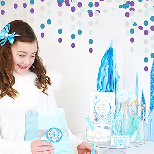 Image of Purple-Blue Silver Frozen Christmas Party-Decorations - 30pcs Tissue Pom Poms Streamers,Winter Girl Birthday New Year Tassel Garland Banner,Wonderland Mermaid Baby Shower Wedding Supplies Decor Bunting Lasting Surprise