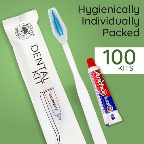Image of Old Tree Dental Kit for Hotel (Pack of 100) - 1 Toothpaste and 1 Toothbrush Set - Hotel Amenities and Accessories
